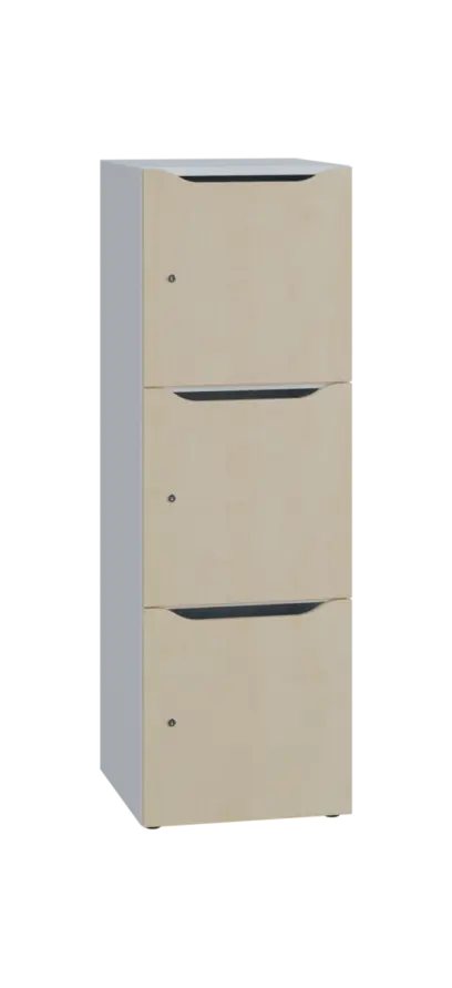 DOMINOU 33 úložná skříň 3-boxová, 1367x450x400 mm, korpus bílý, dvířka bříza světlá